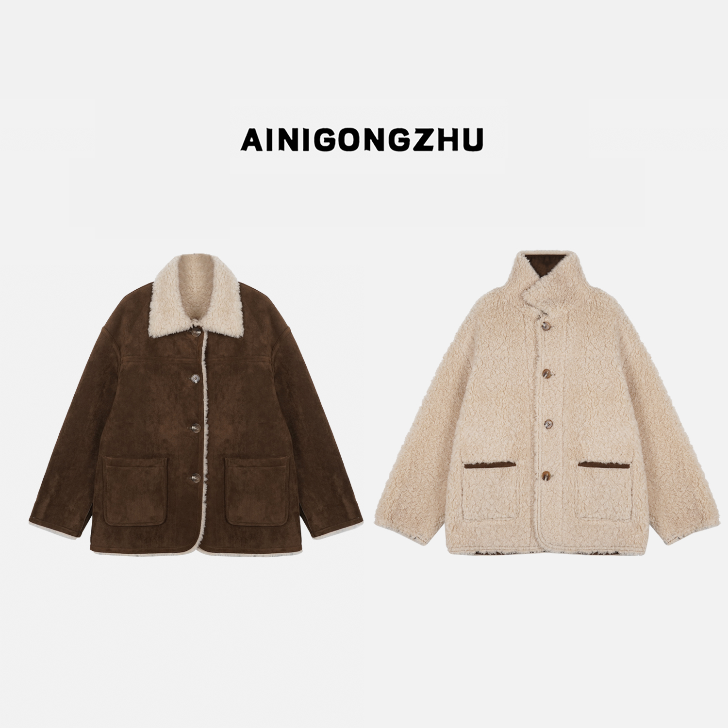 AINIGONGZHU/艾妮公主冬季新款双面穿中长款羊毛百搭外套K25301