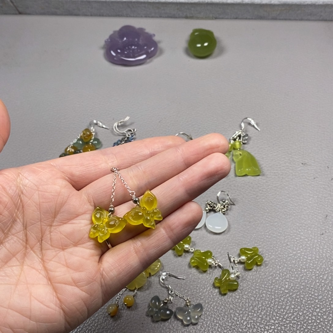 蛇纹石玉银S925镶嵌挂件耳饰耳环项链