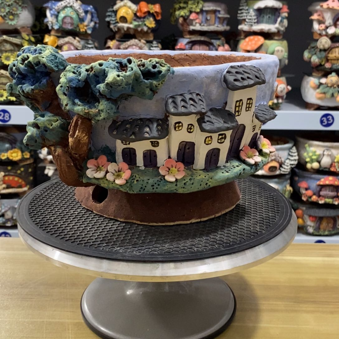 红陶白狐火锅粗陶手捏