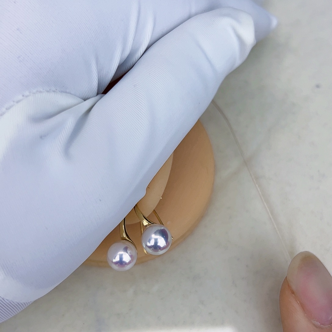 海水珍珠海水akoya高跟鞋耳勾7.5-8mm18K金镶嵌