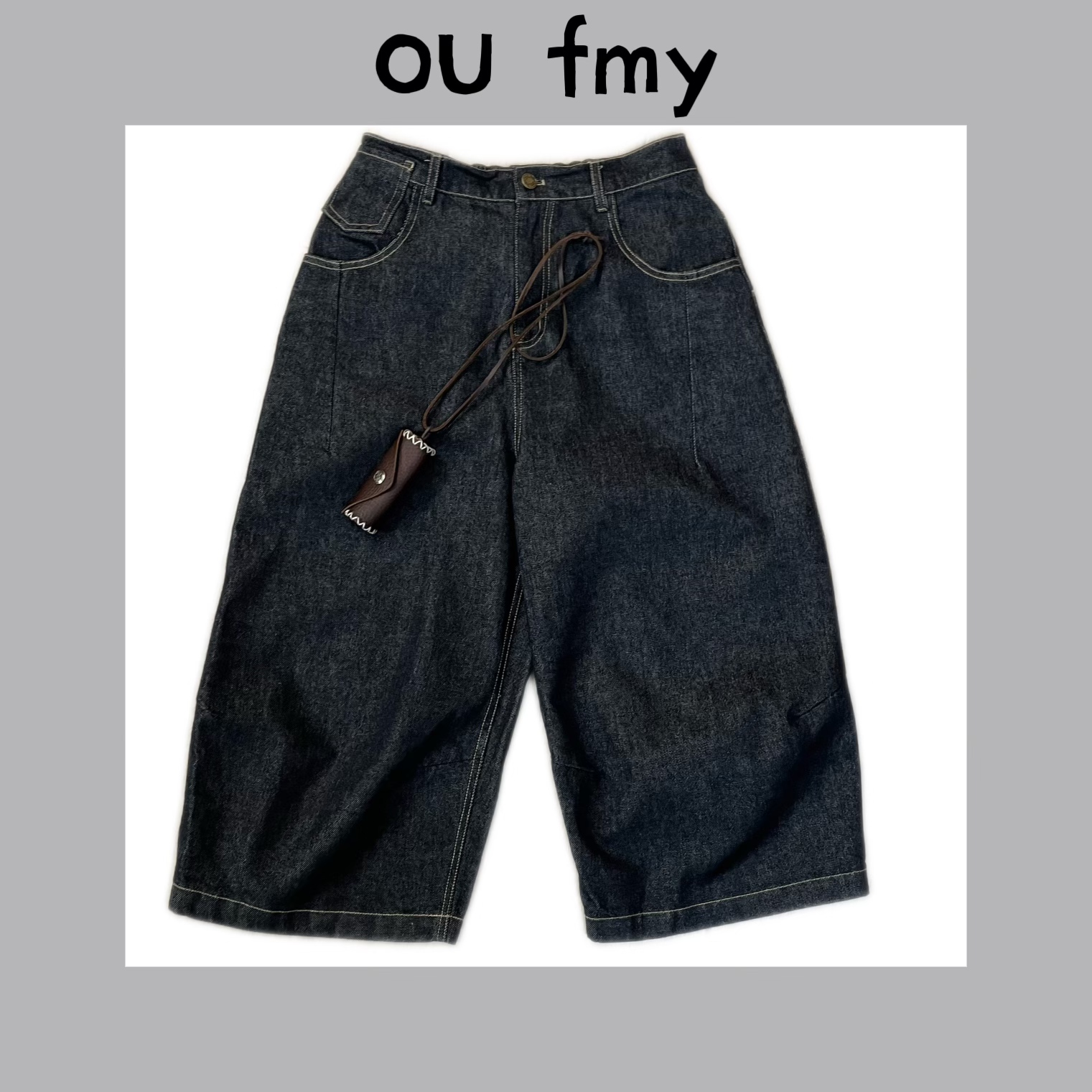 FY6298秋冬新款韩版复古水洗阔腿宽松时尚百搭8分牛仔裤休闲