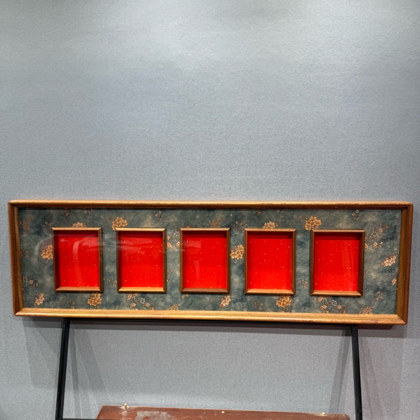 35x120展会级5福苏绣 内凹 乌檀框中框画框榫卯