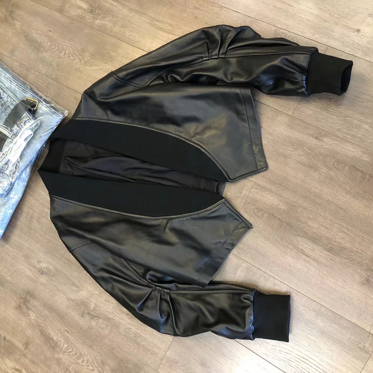 （现货）2025新款针织领皮衣23683