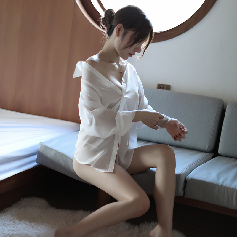 性感薄款骚气十足 透视衬衫雪纺透视内衣女士 诱惑制服1071