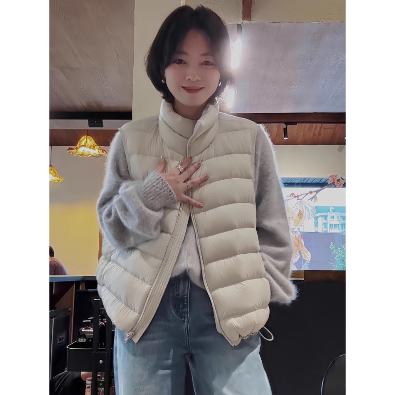 白鸭绒立领韩版排骨纯色无袖羽绒休闲马甲冬季