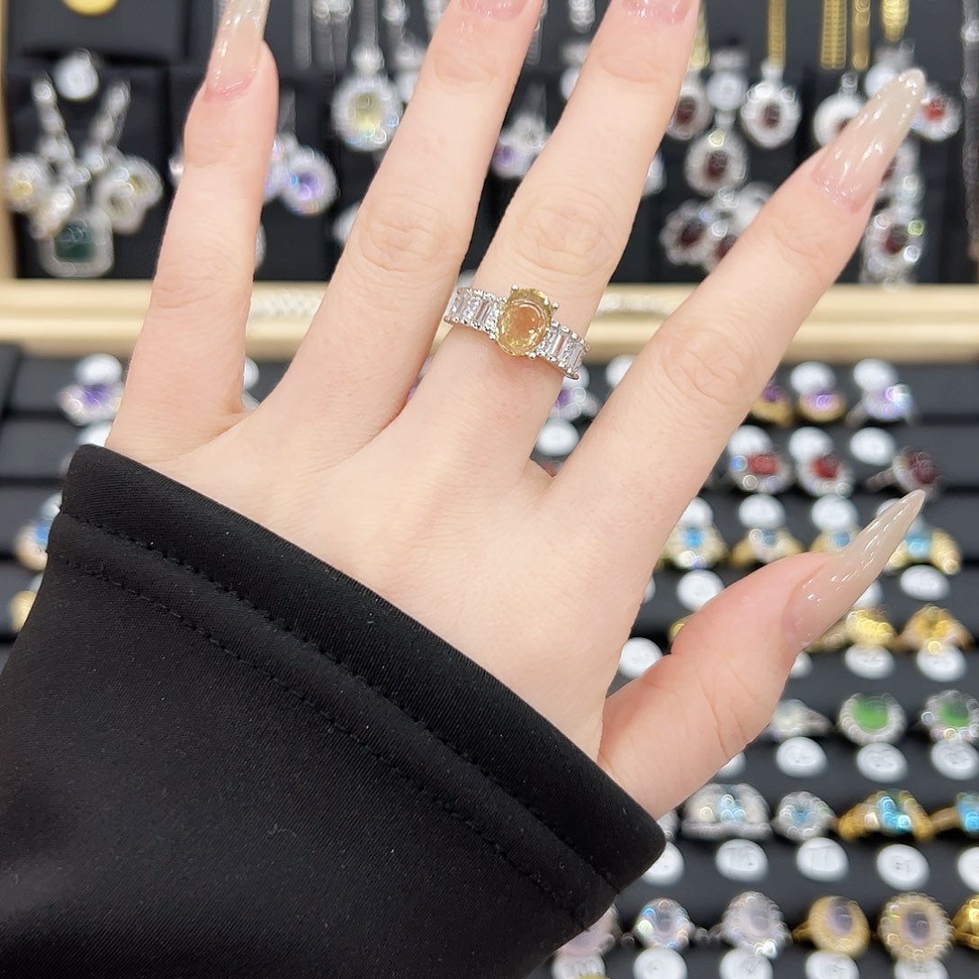 黄晶戒指银S925镶嵌戒指