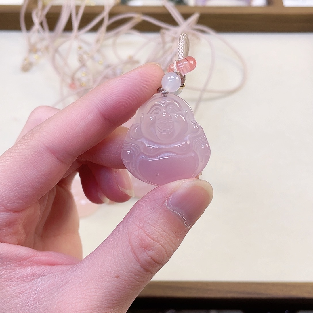 水晶手链未镶嵌大度佛 粉玉髓