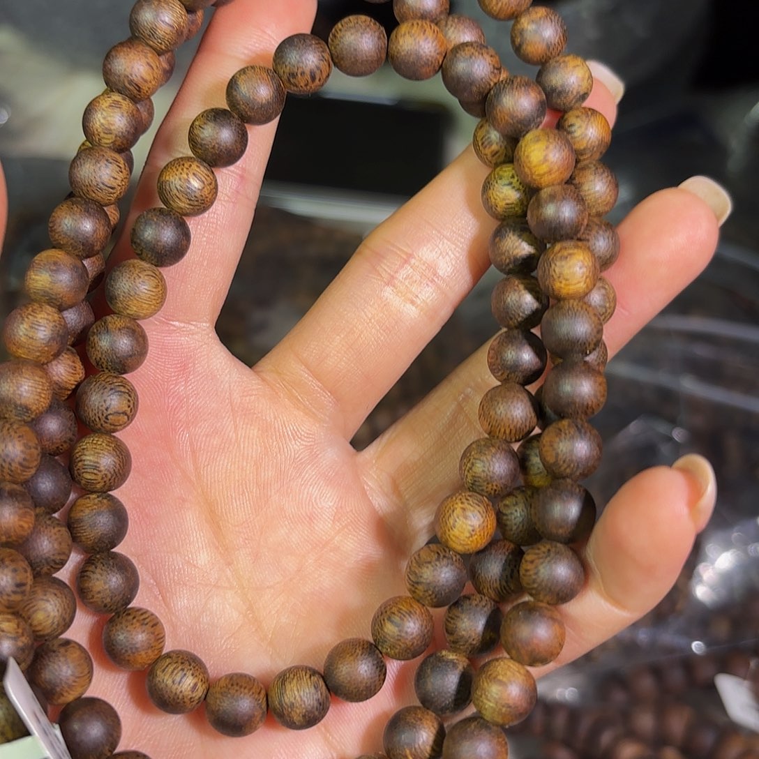 沉香手串奇楠沉香08圆珠多圈张勺子30克➕