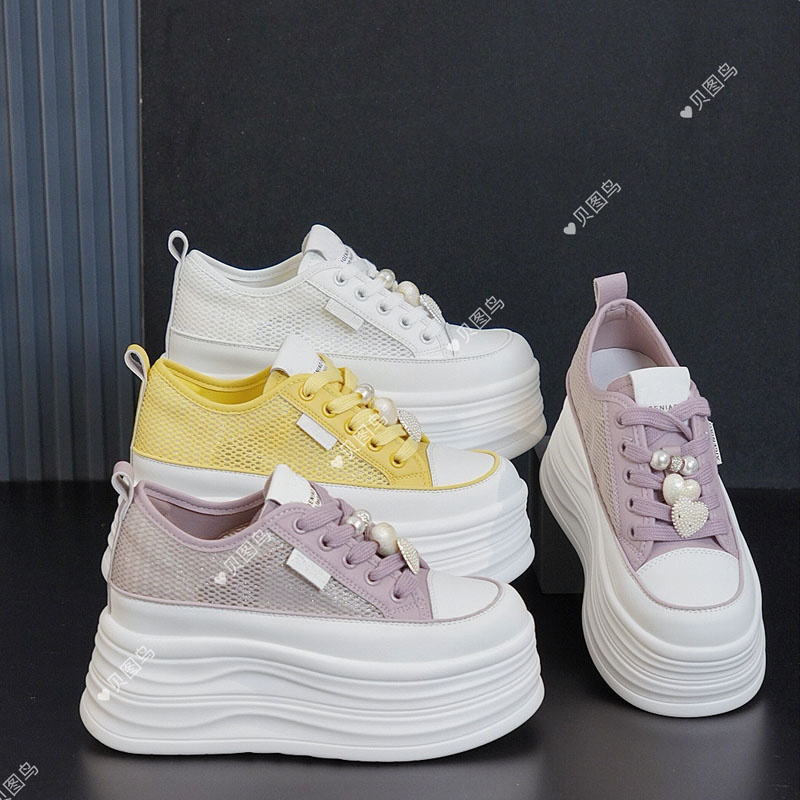 2025新款厚底小白鞋女舒适百搭休闲运动鞋小个增高面包鞋XCM