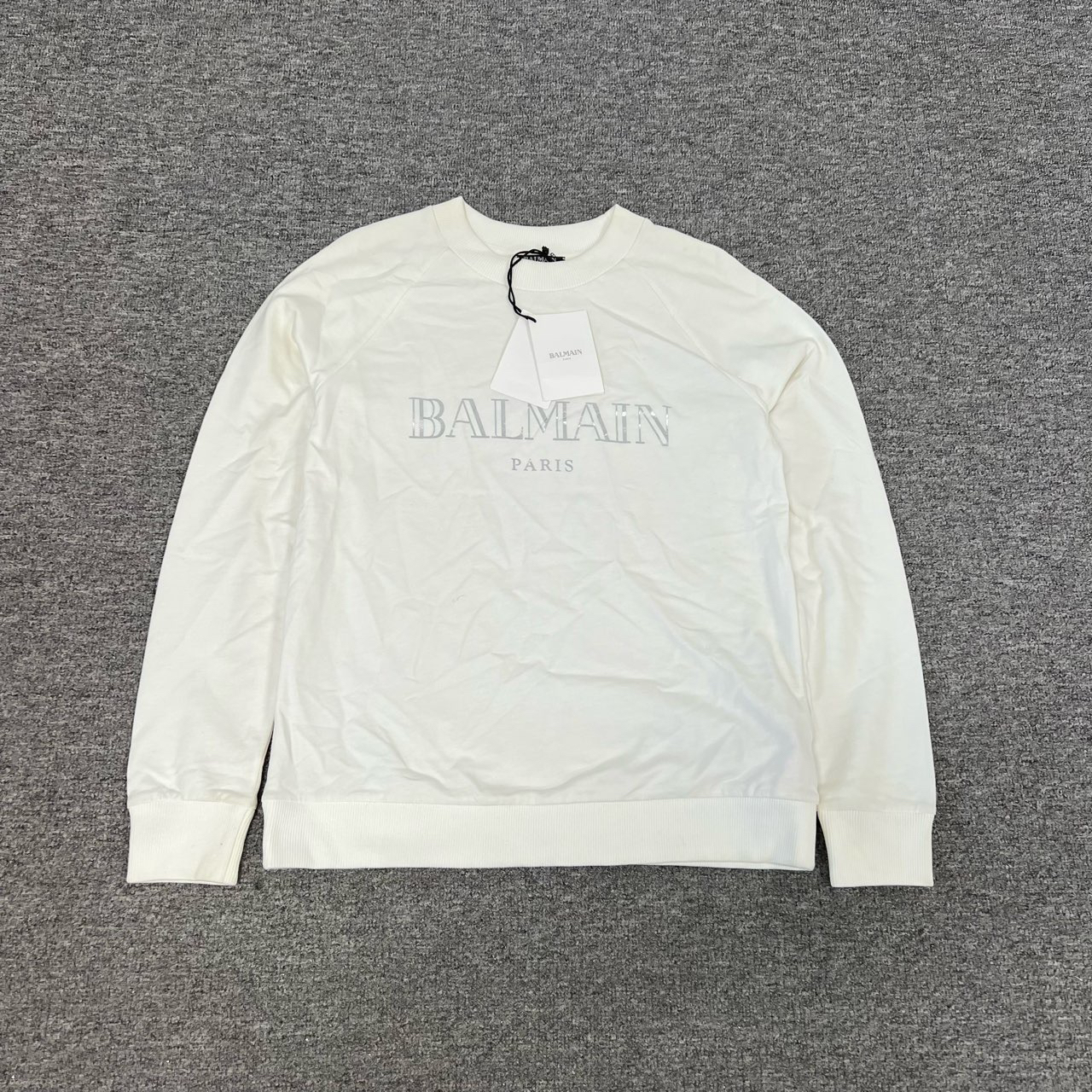 99新 BALMAIN/巴尔曼 白色 大Logo 套头卫衣 38码