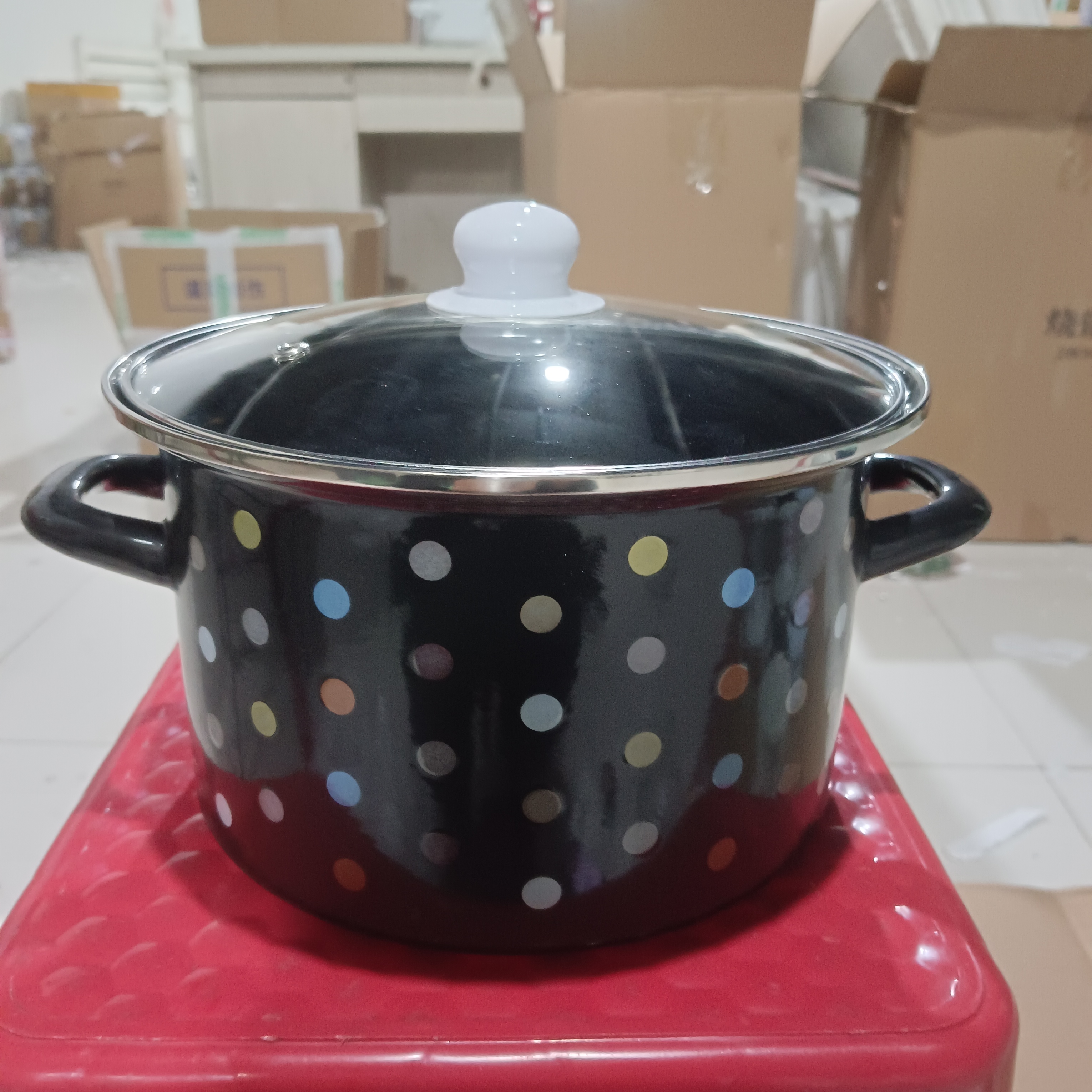 22口径新搪瓷黑彩点点高桶锅瑕疵处理随机发
