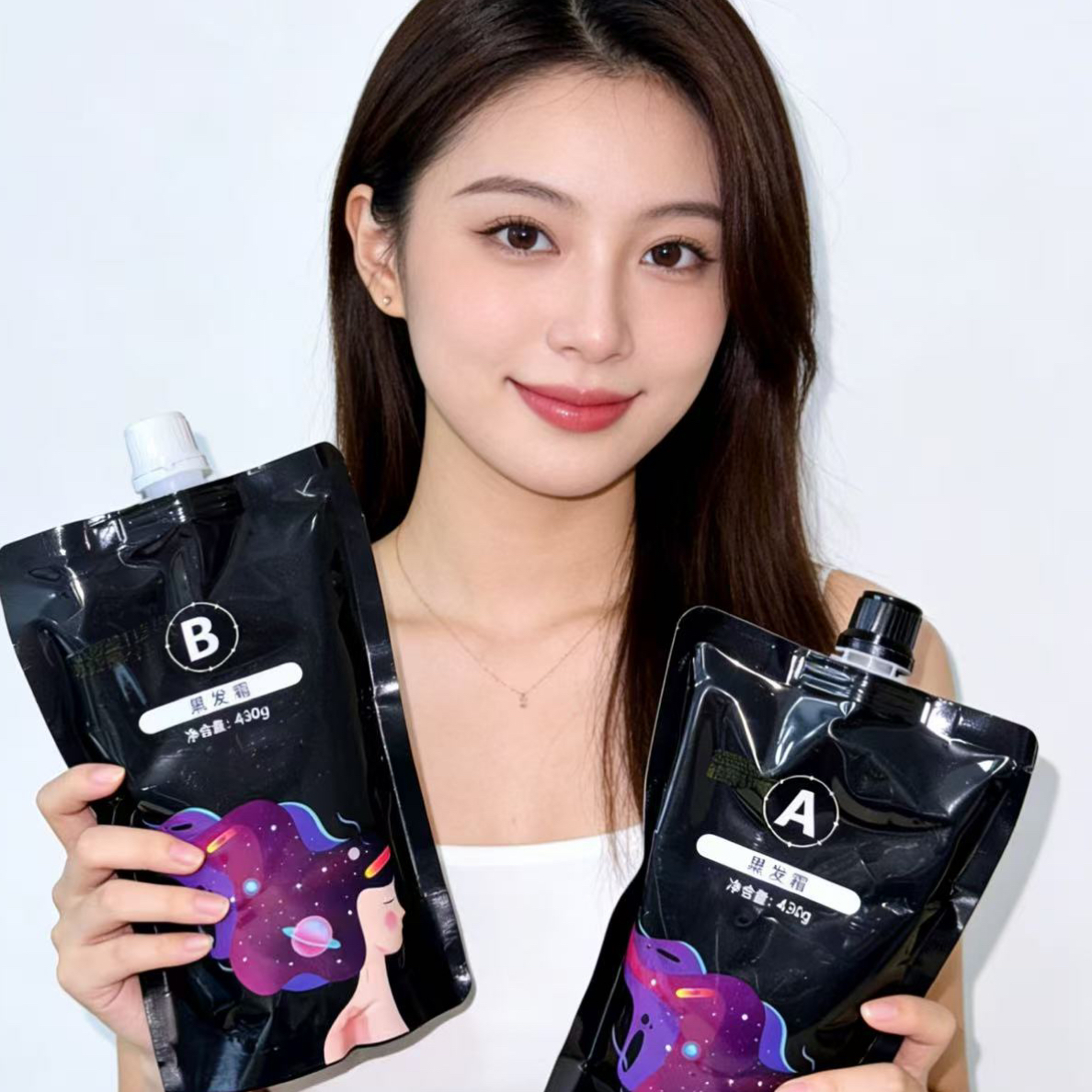 汉佳黑发霜自然黑不沾头皮快速上色芳香染黑油