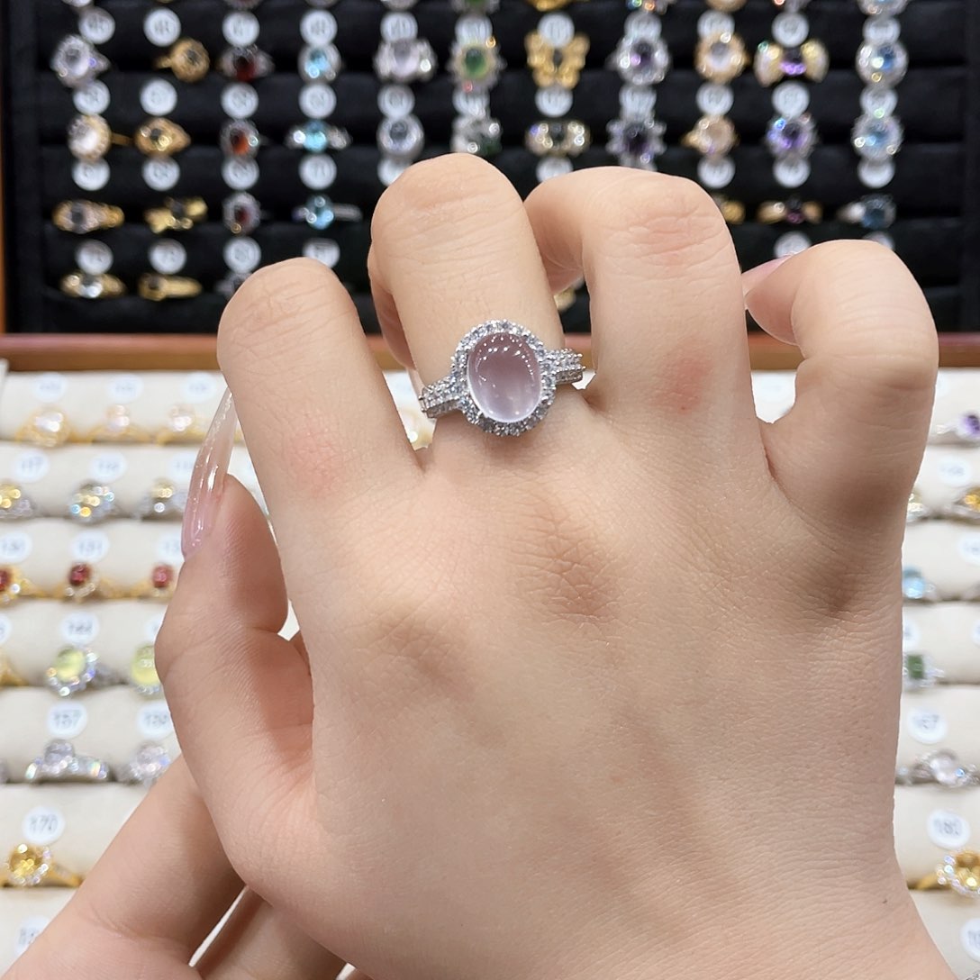 芙蓉石戒指女银S925镶嵌