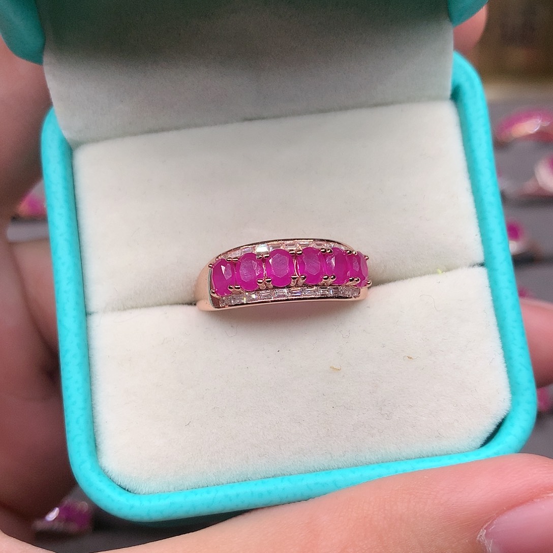 红宝石戒指银S925镶嵌