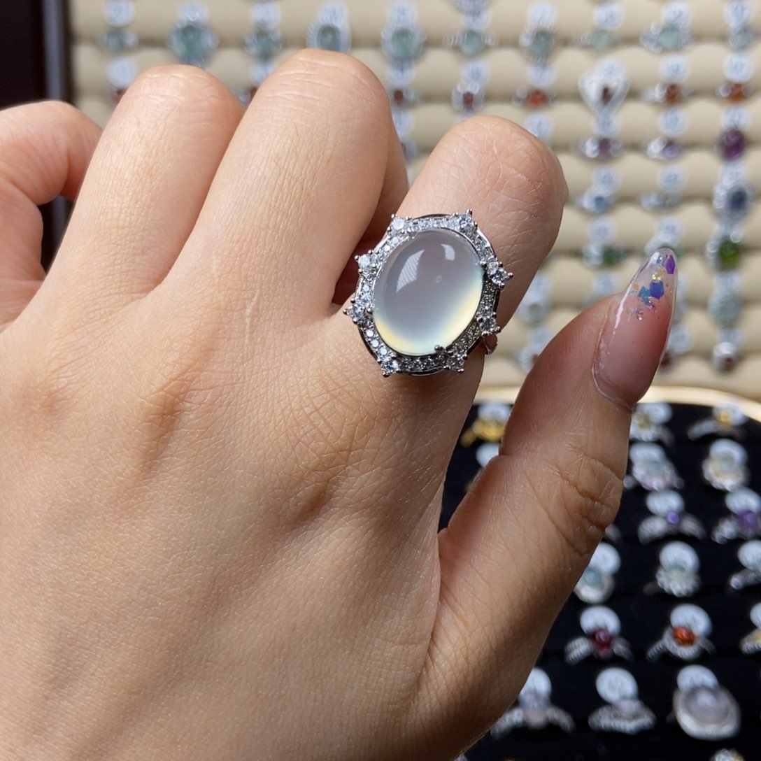 岫玉戒指银S925镶嵌颖***鱼