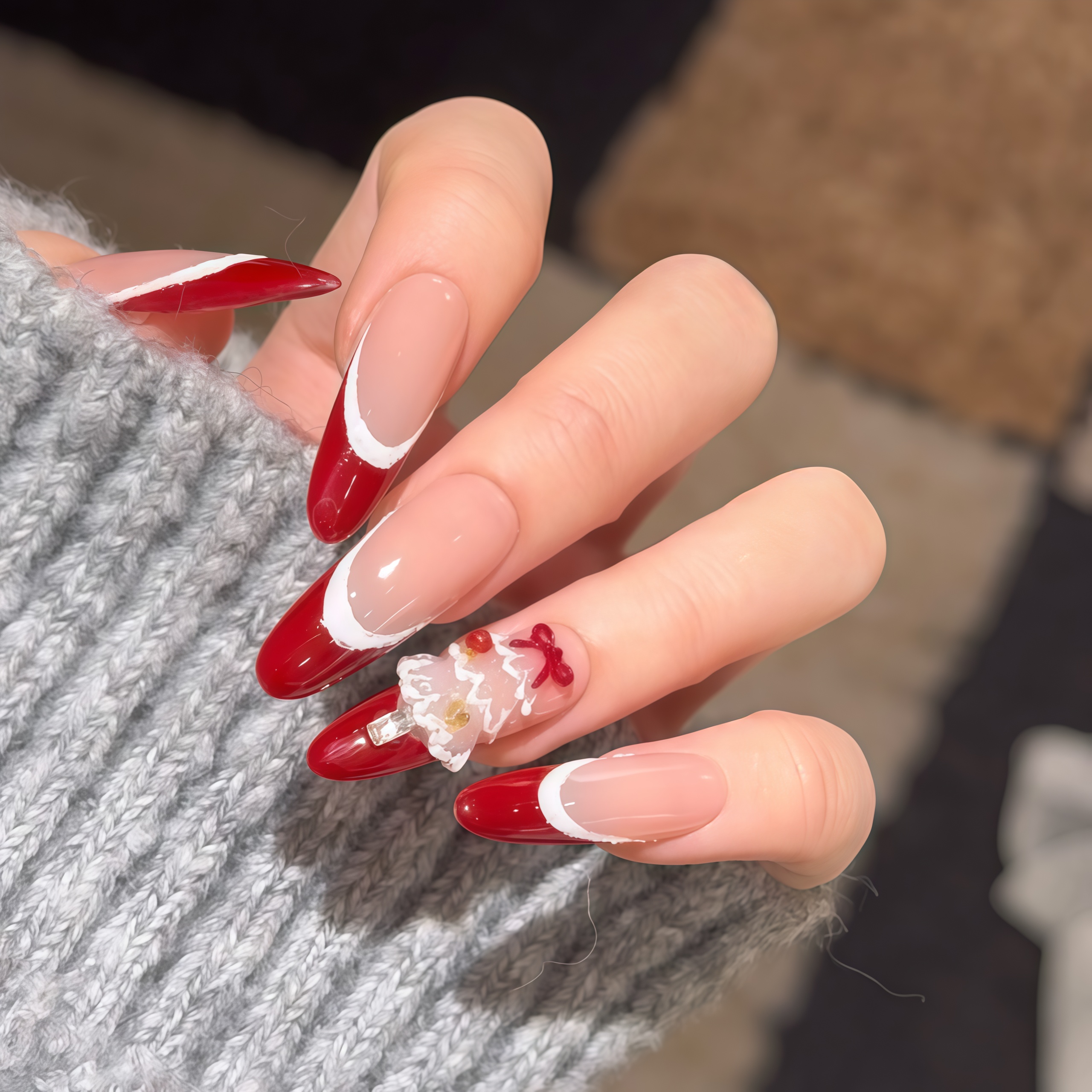 【圣诞序曲】Kull·库姥姥轻奢纯手工红法式圣诞树氛围高级穿戴美甲