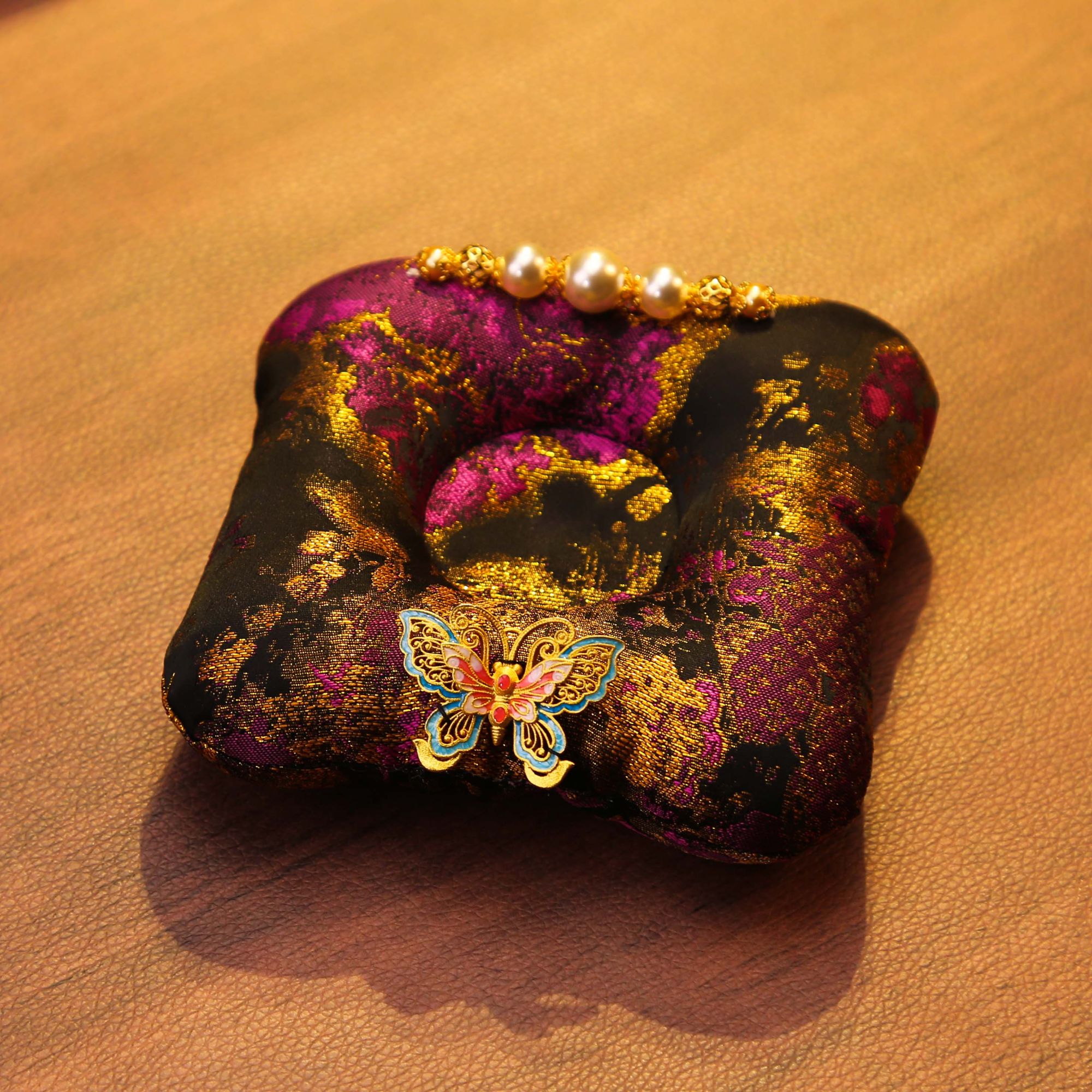 CX1128 原创设计 手工珠绣款 织锦缎 甜甜圈 高档茶席壶杯茶垫