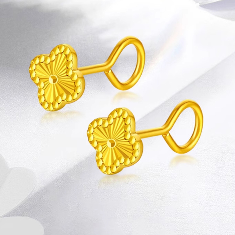 足金999镭射四叶草耳钉精美时尚女款节日礼物