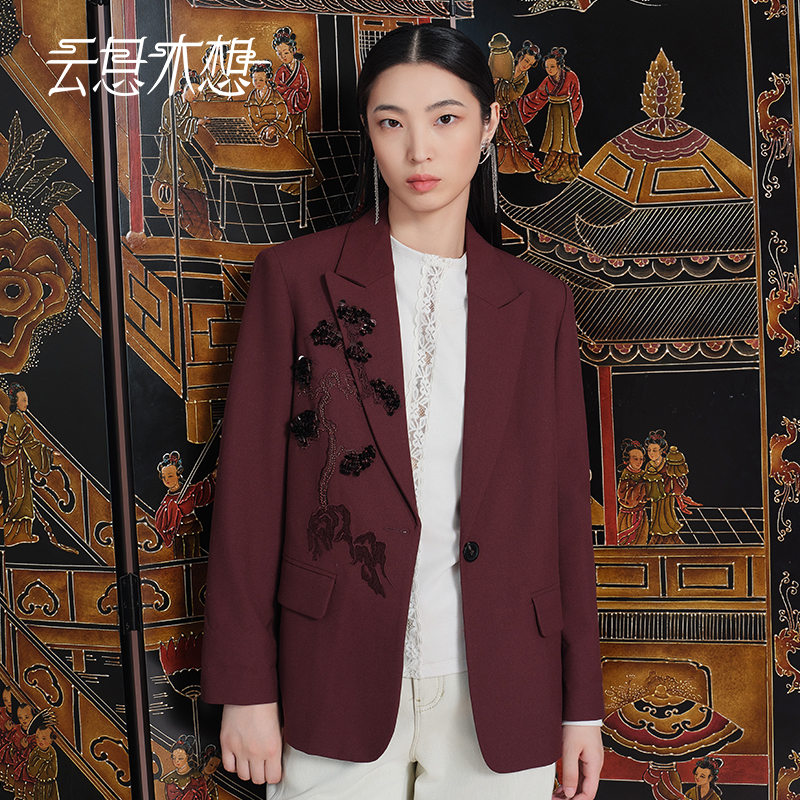 25年秋Ysimo-X云思木想青松抱石绵羊毛珠绣钉珠后开叉西装13799