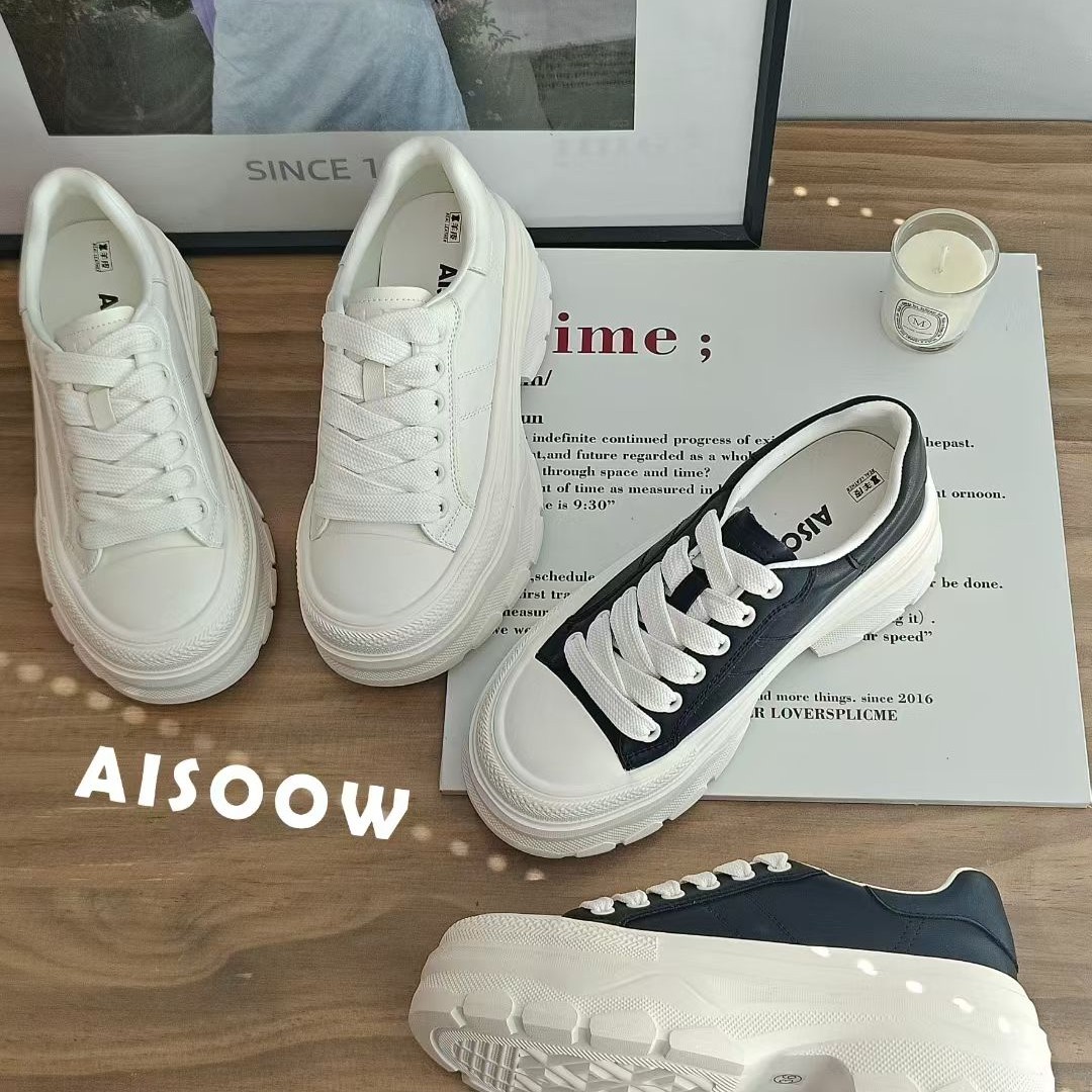 秋季时尚休闲鞋单鞋厚底增高系带纯色麦昆鞋