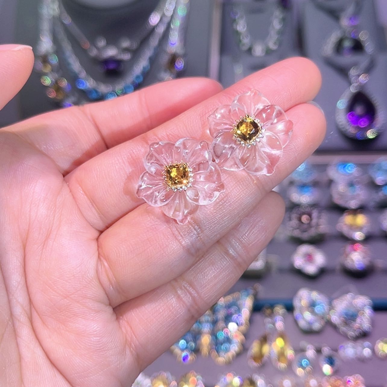 【闪购商品】黄晶耳饰银S925镶嵌耳饰