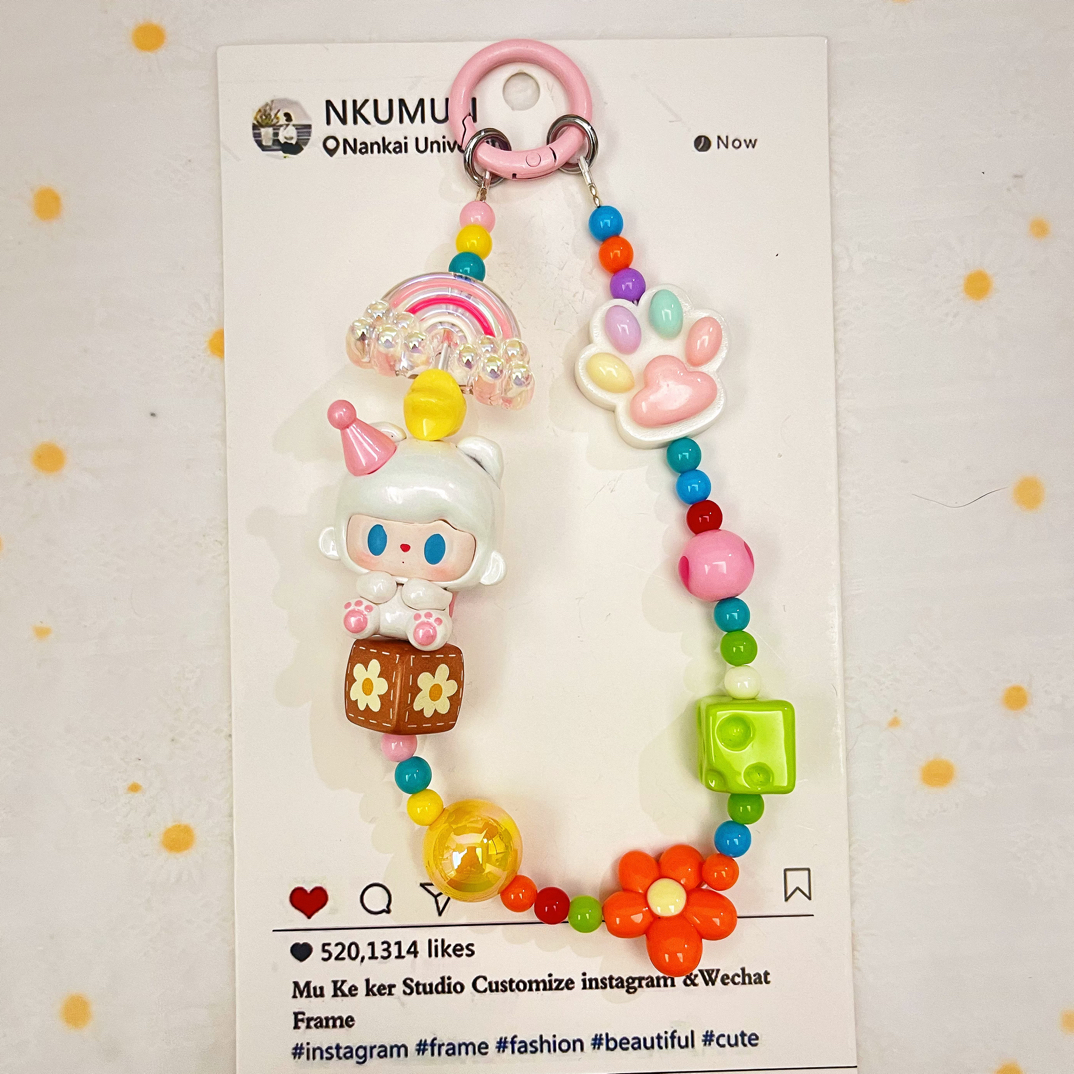 【兔兔熊1代】正版萌粒diy手机链钥匙扣包挂