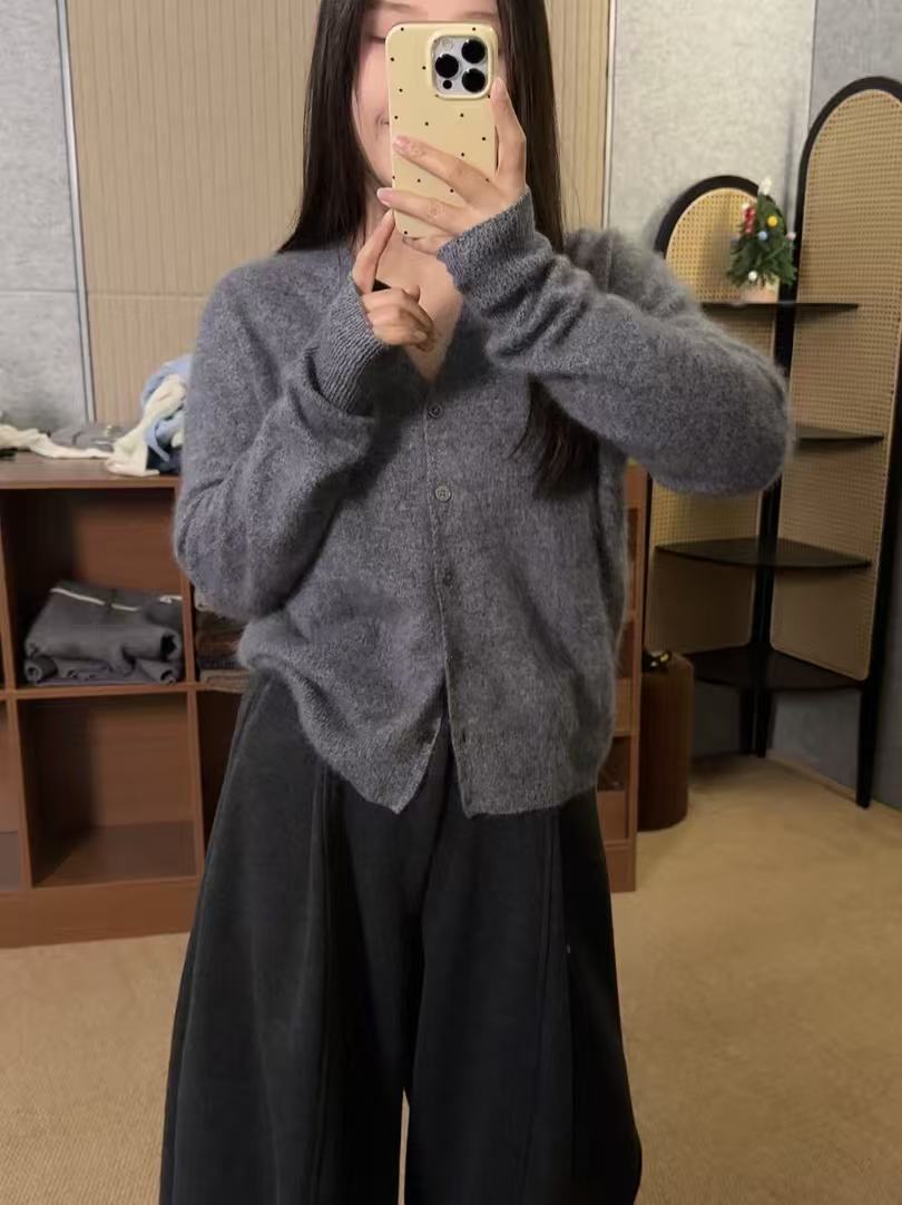 【鑫绒毛衣】秋季毛针织衫法式慵懒女开衫宽松灰色上衣Y000-A369