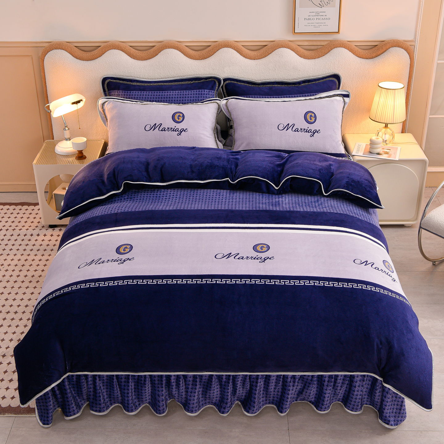 加厚加密牛奶绒四件套双面冬季保暖绒床上用品枕套花随机裁剪-