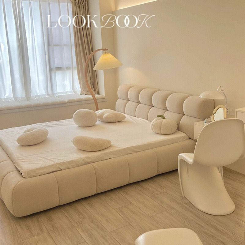 现代简约泡芙床意式轻奢主卧室1.8米双人床1.5米家用落地落地云朵