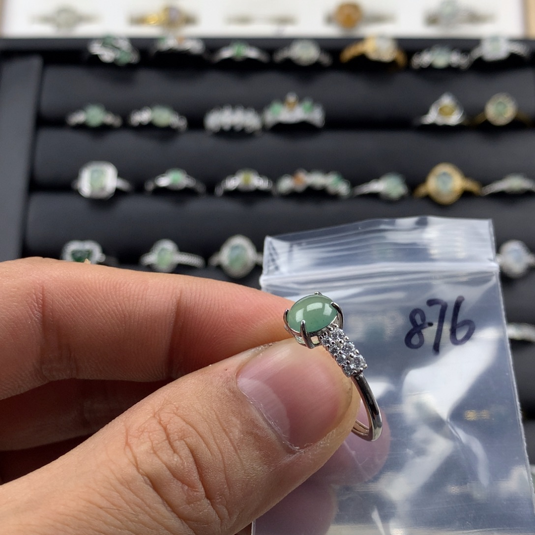 翡翠银S925镀金镶嵌戒指876