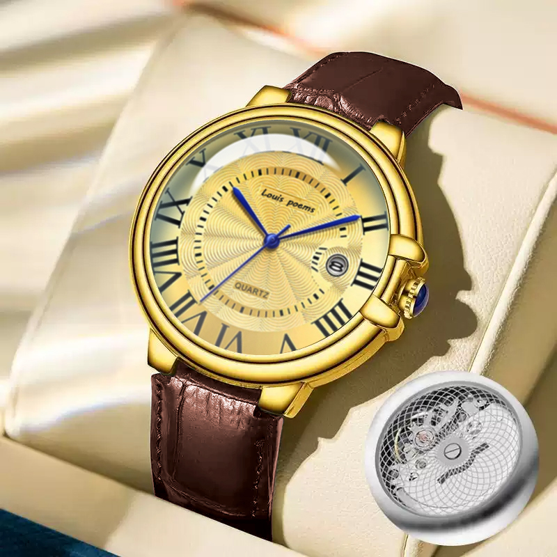 【粉丝福利】金气球皮带男士轻奢百搭蓝针时尚个性腕表-BAO