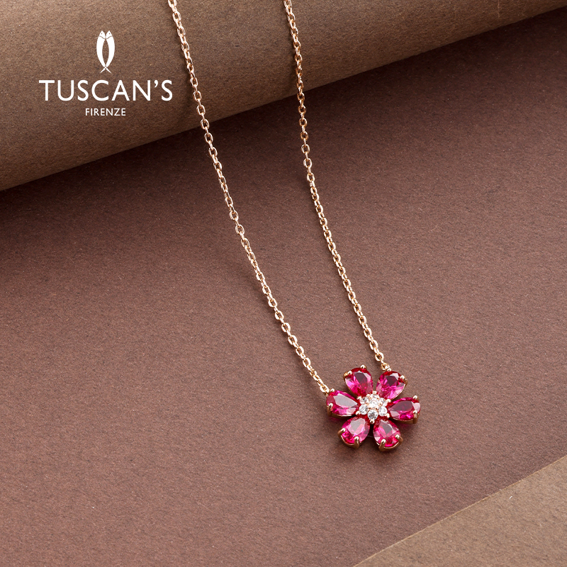 TUSCAN'S 铜合金项链 简约满钻小花时尚锁骨链气质女项链