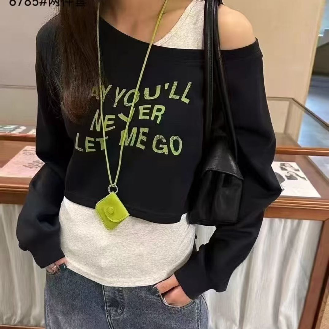 印花嘻哈风长袖短款卫衣时尚ins插肩袖新潮风字母