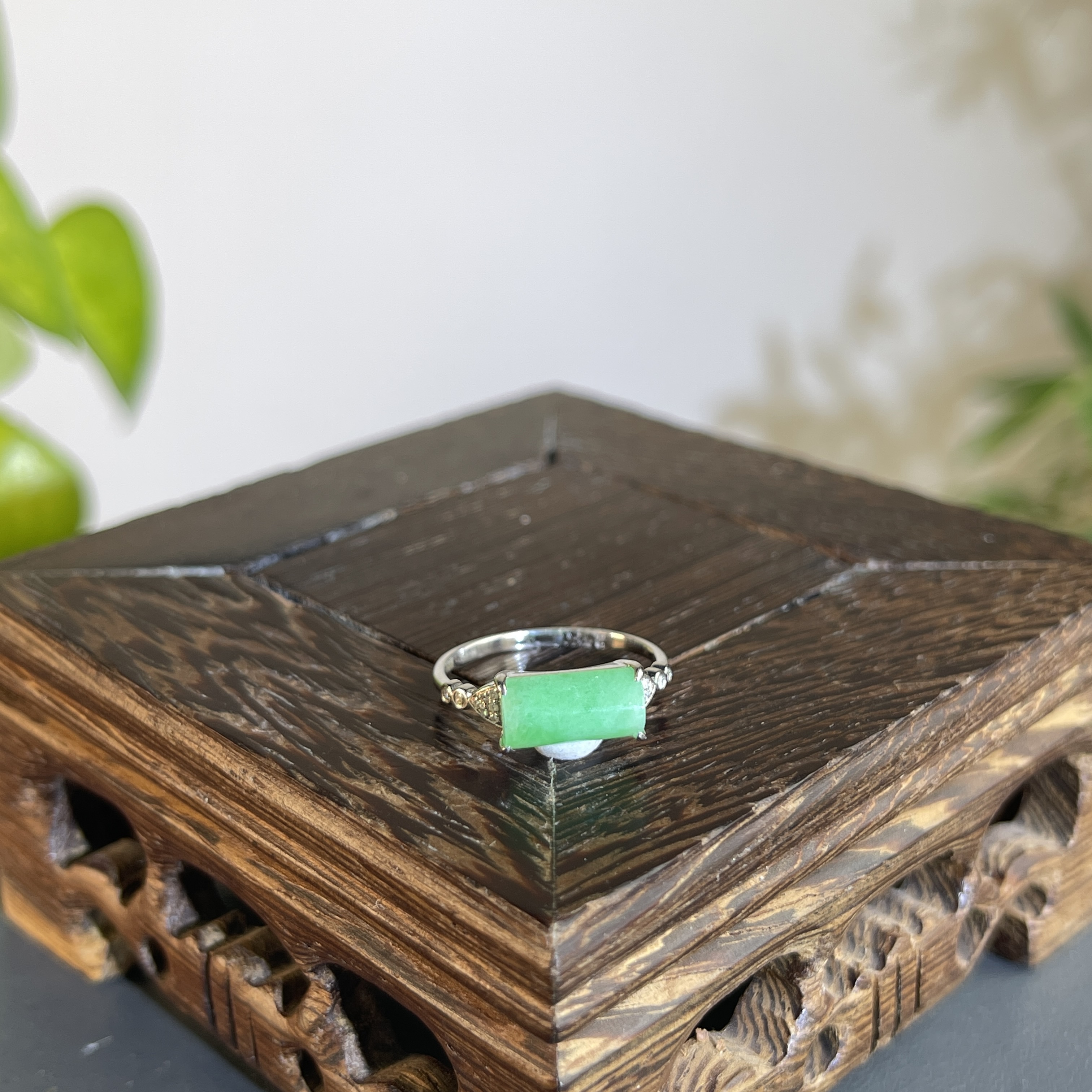 JXW15-232 天然缅甸A货翡翠 18K含钻镶嵌戒指13#