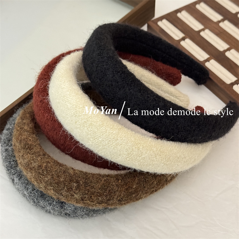 秋冬高级感纯色毛呢发箍女复古时尚高颅顶海绵头箍韩版新款压发卡