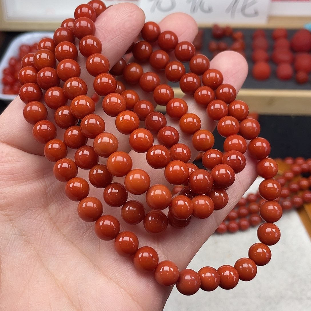 南红玛瑙4号瓦西柿子红卡8长链未镶嵌