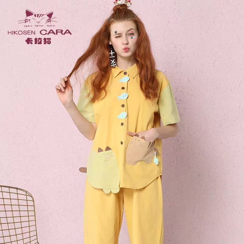 HIKOSEN CARA/卡拉猫棉布家居服套装