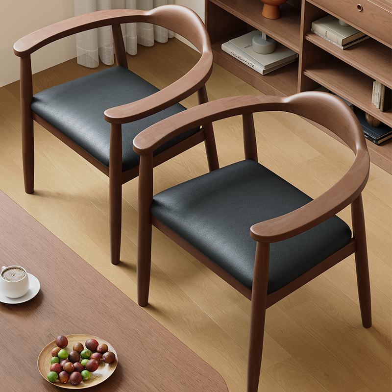 【源头工厂】美式总统圈椅家用实木餐桌椅子 欧式简约实木会客餐椅 