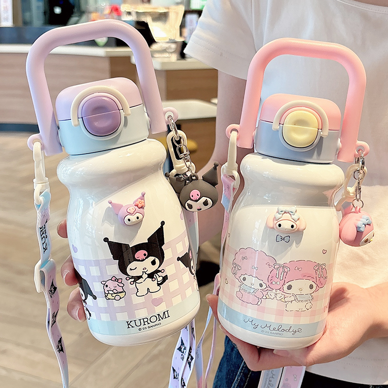 库洛米水杯儿童保温杯女孩上学专用2025新款小学生幼儿园吸管杯子