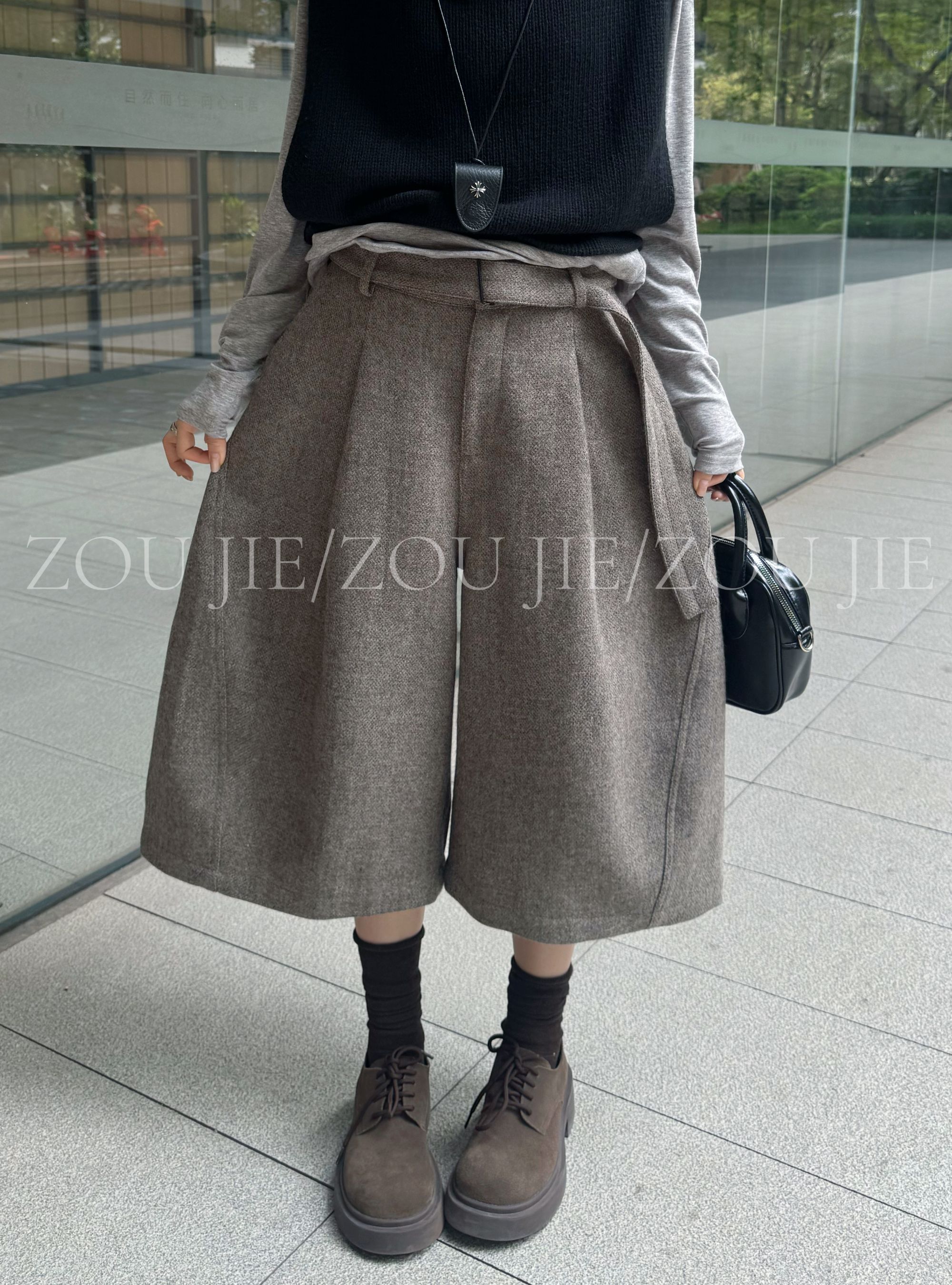 XiANJiE 2025秋冬挺括有型七分裤女士花苞裤设计感中裤