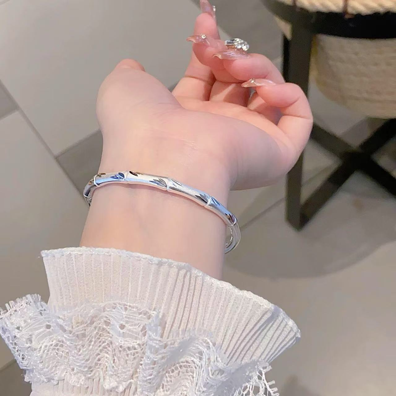 足银手镯 足银999.9  磨砂工艺竹节推拉手镯K231