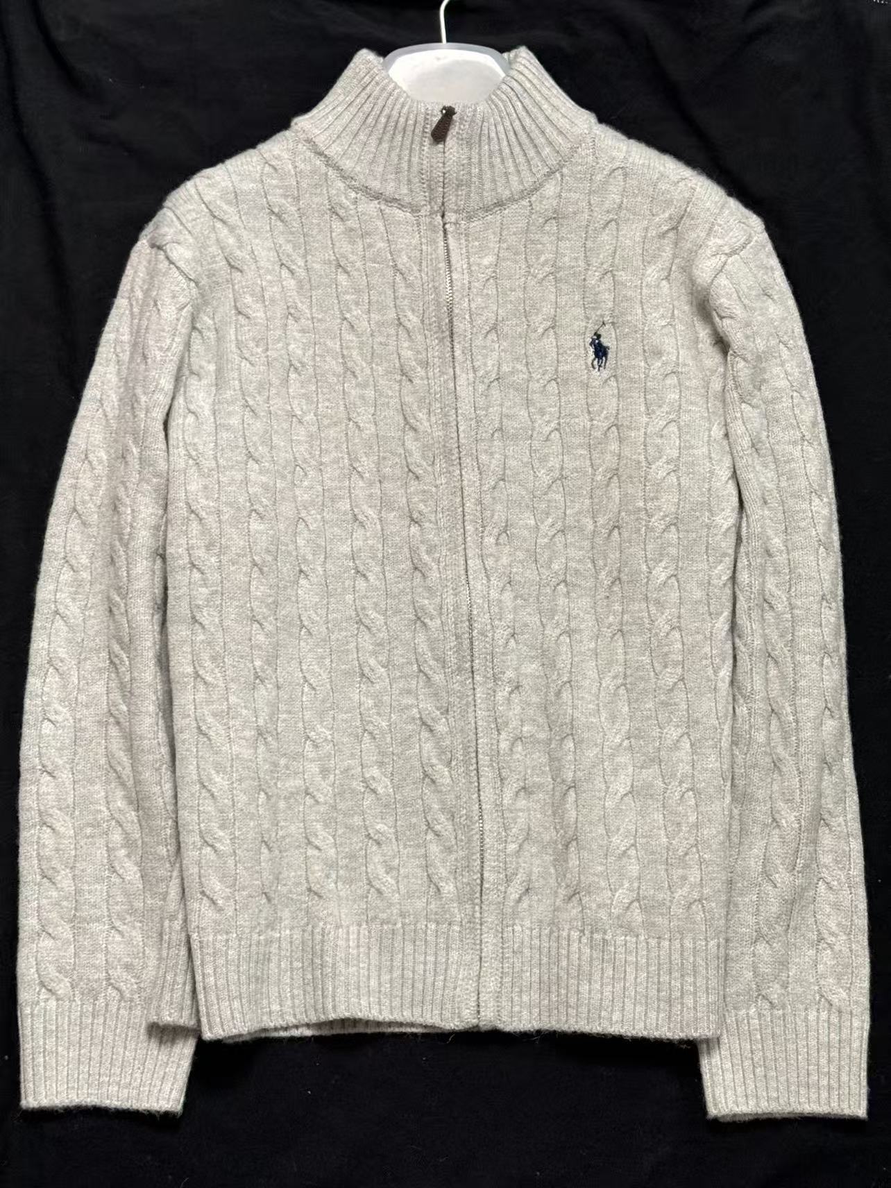 拉链针织针织衫撞色绞花男女同款毛衣半高领白色秋冬时尚