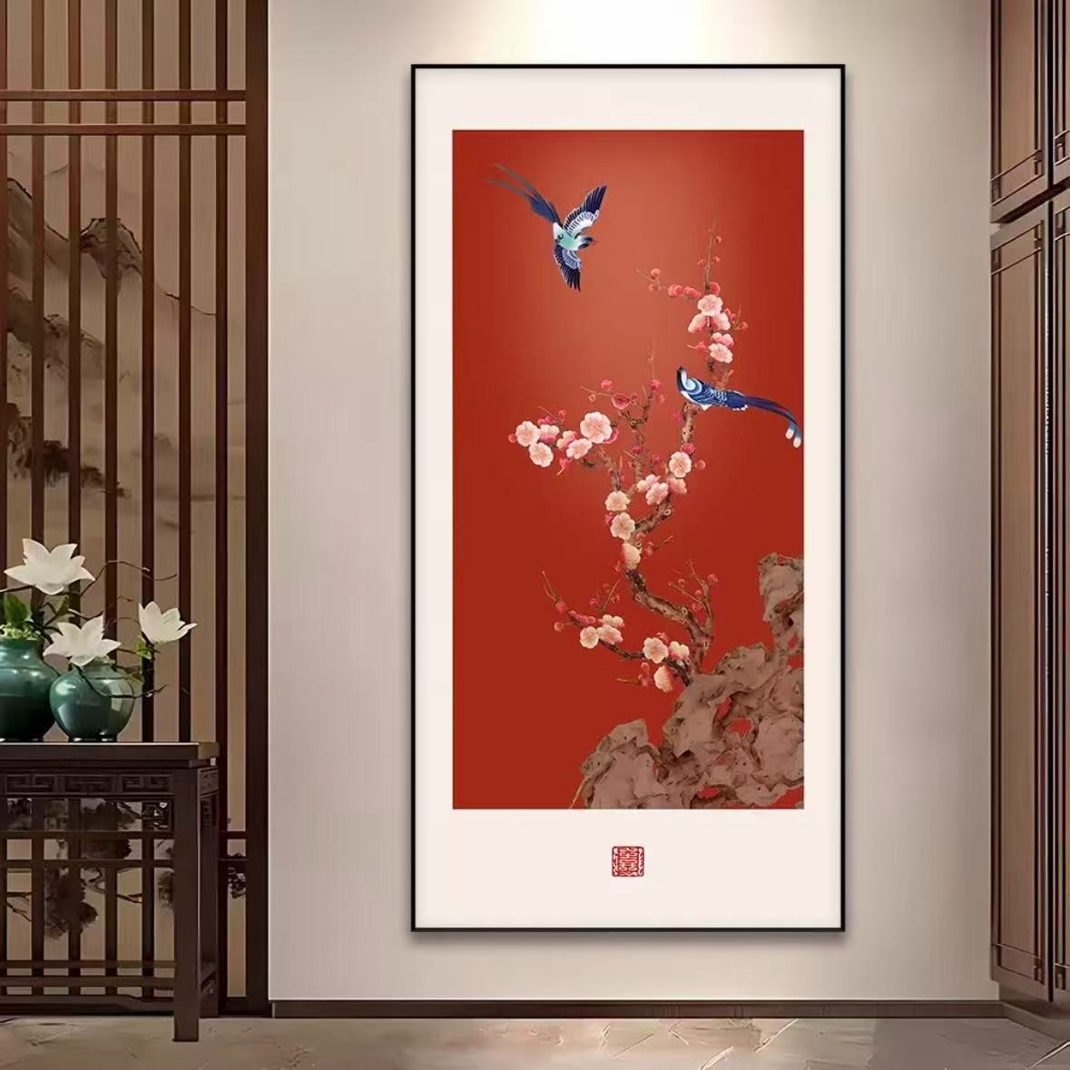 升级版-玄关画-【喜上眉梢】晶瓷画晶瓷镶钻画玄关画走廊装饰画