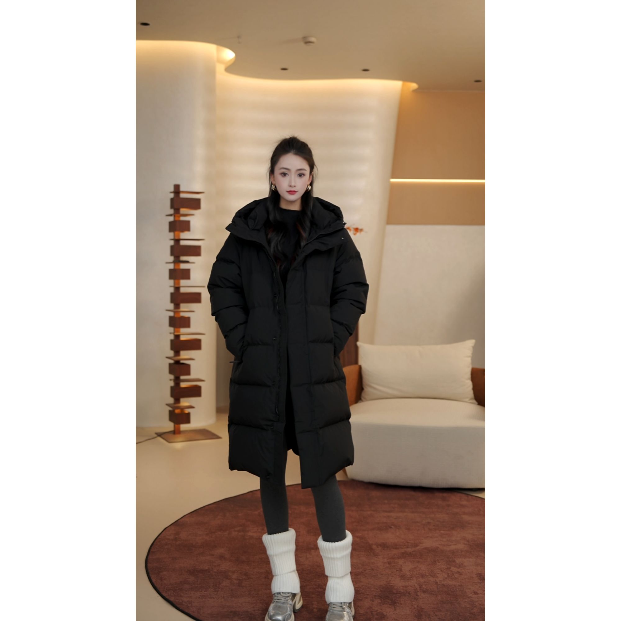 【MANSHA】90白鸭绒羽绒服保暖男女款中长款连帽羽绒服休闲DHS003