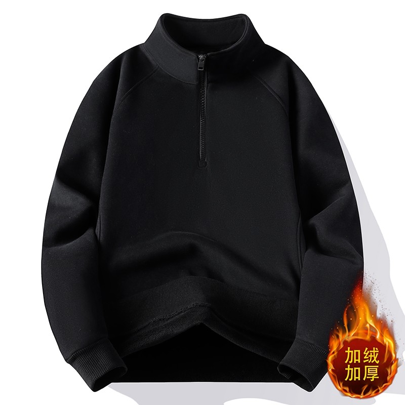 男女同款秋冬加绒加厚半拉链卫衣保暖运动立领冬季卫衣