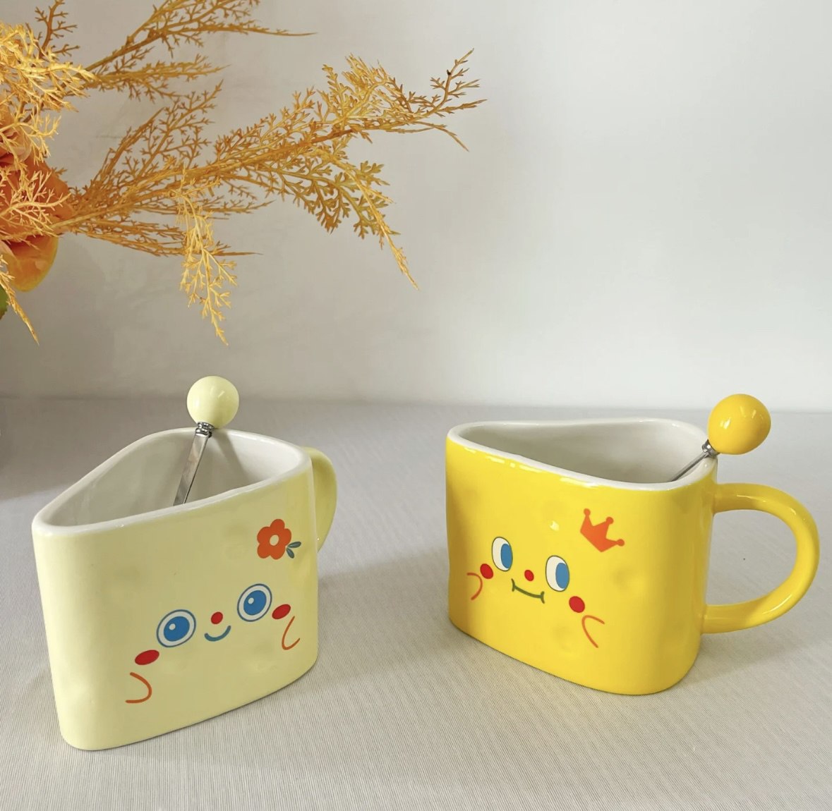 奶酪造型马克杯卡通创意diy风喝水杯带盖勺家用送礼物异形杯子