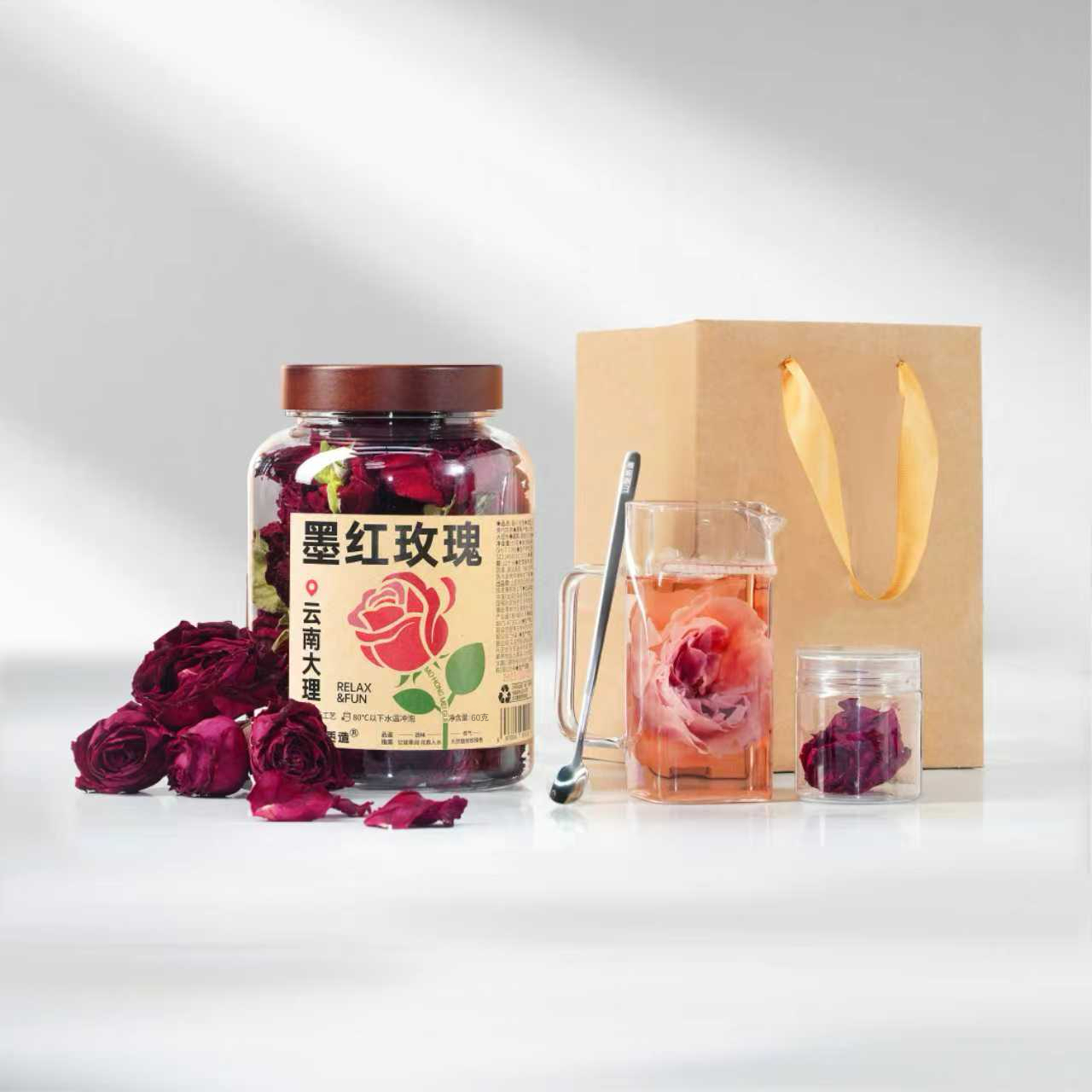 云南大理 冻干墨红玫瑰 满杯花青素 花香入水 送礼方案(送压花勺)