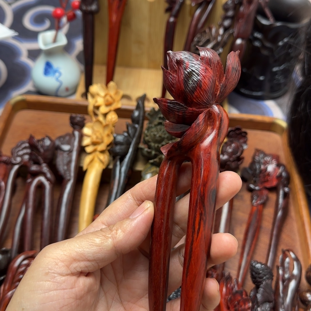 *****檀香紫檀（小叶紫檀）小叶紫檀荷花双钗