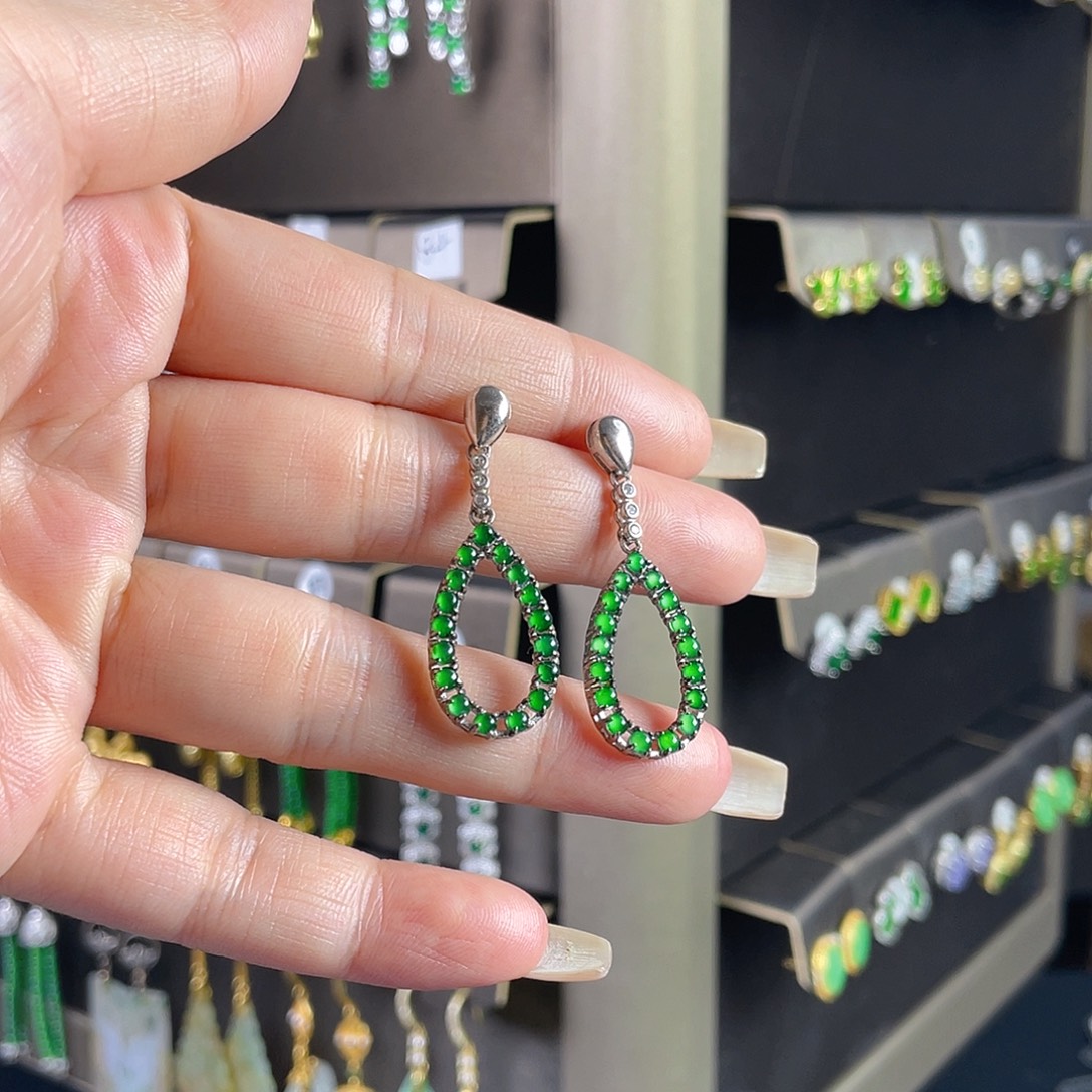 翡翠银S925镶嵌耳饰翡翠