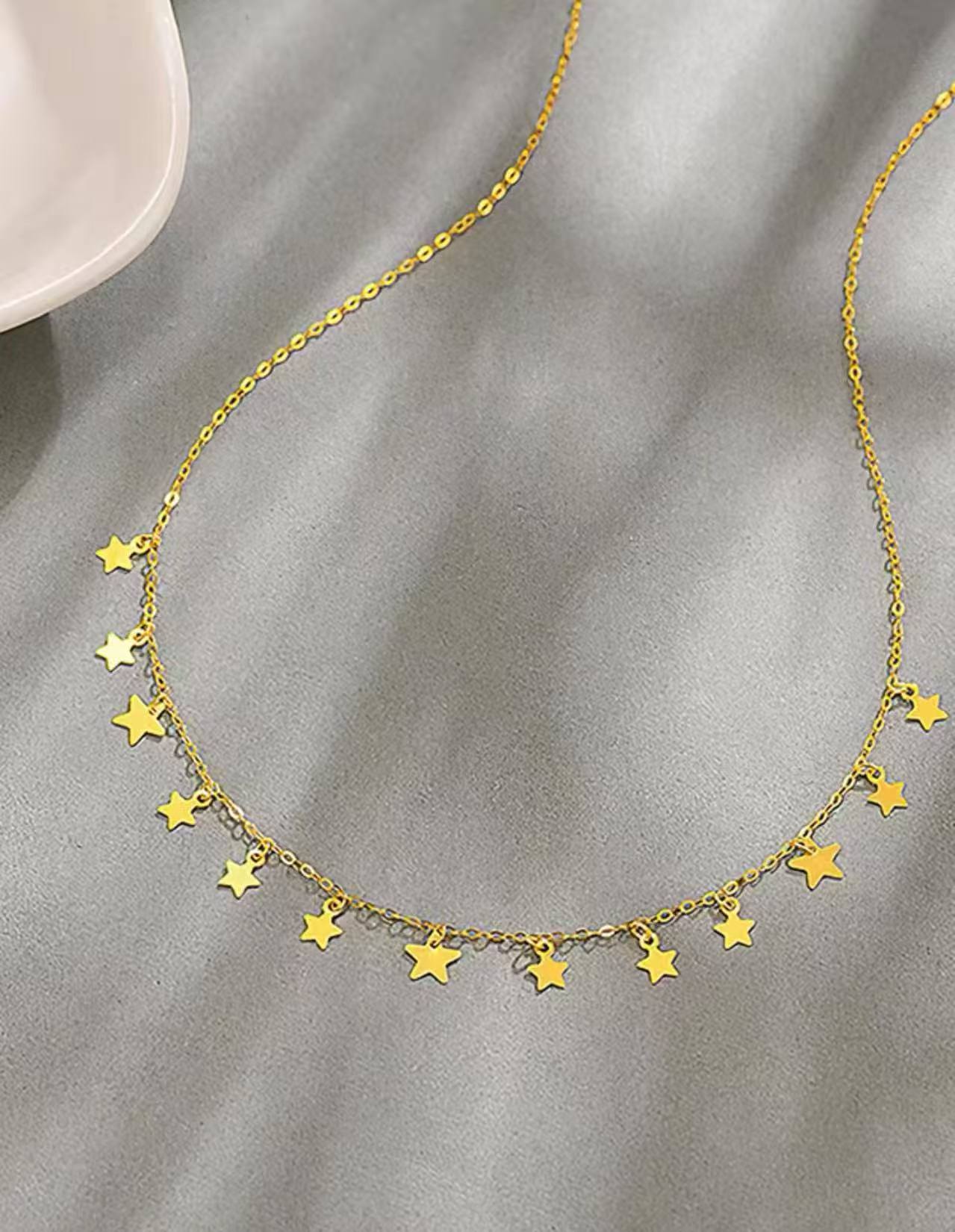 18K金爆闪爆亮满天繁星仙女项链（14颗星星）长45MM